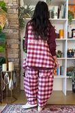 Nora Brushed Cotton Gingham Trapeze Waistcoat Aubergine